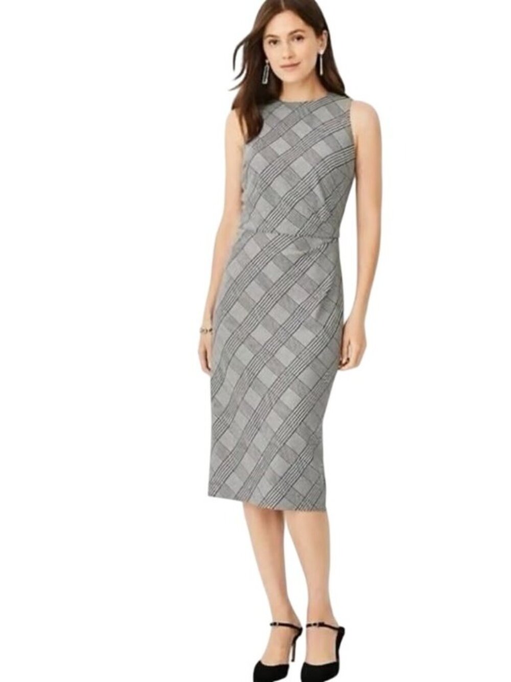 Ann Taylor Sheath Dress Size 10 Tucked Wrap Glen Plaid Checkered Corporate Chic